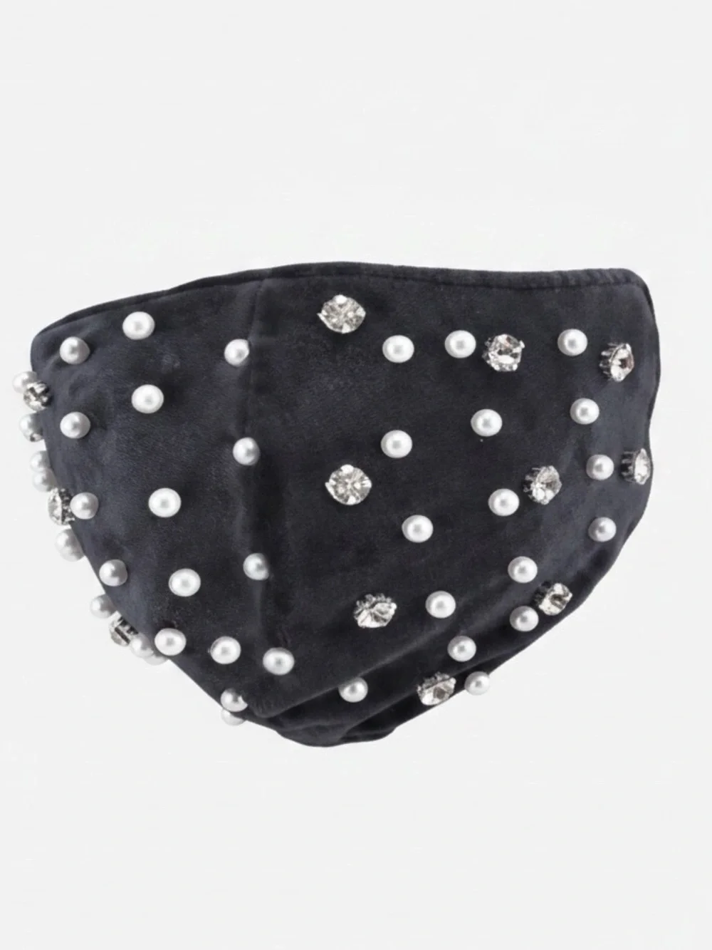 Gray Velvet Rhinestone Pearl Face Mask | Crystal Statement Mask NWT